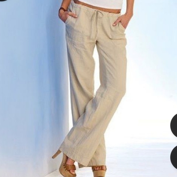 Victoria's Secret Pants - Victoria's Secret White Drawstring Wide Leg Linen Pants